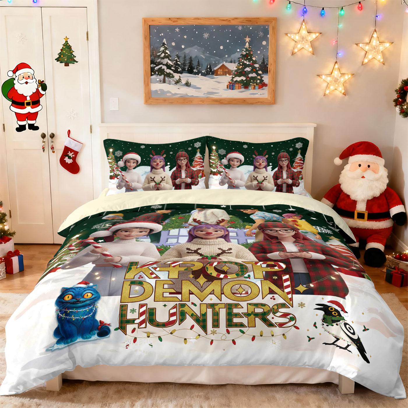 

3 Рождественский K-pop Охотники на демонов Принт Бессердечный Постельный комплект Мягкий Удобный Общежитие Спальня Несколько размеров Машинная стирка 135x200cm-EU-Single&set
