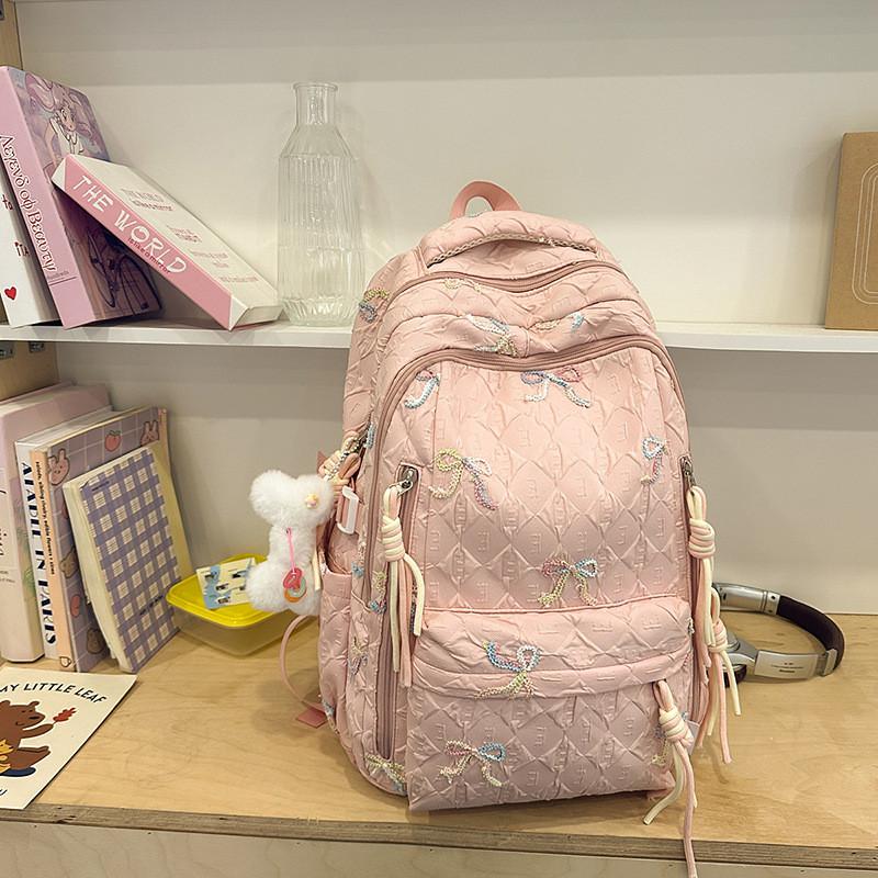 Lightweight Candy Color Dual Shoulder Bag With Nylon Material And Spacious Capacity For Students