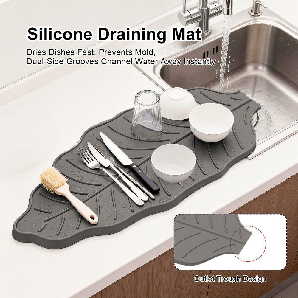 Silicone Leaf Shape Kitchen Dish Draining Mat Non-Slip Pot Holder  Kitchen Utensil