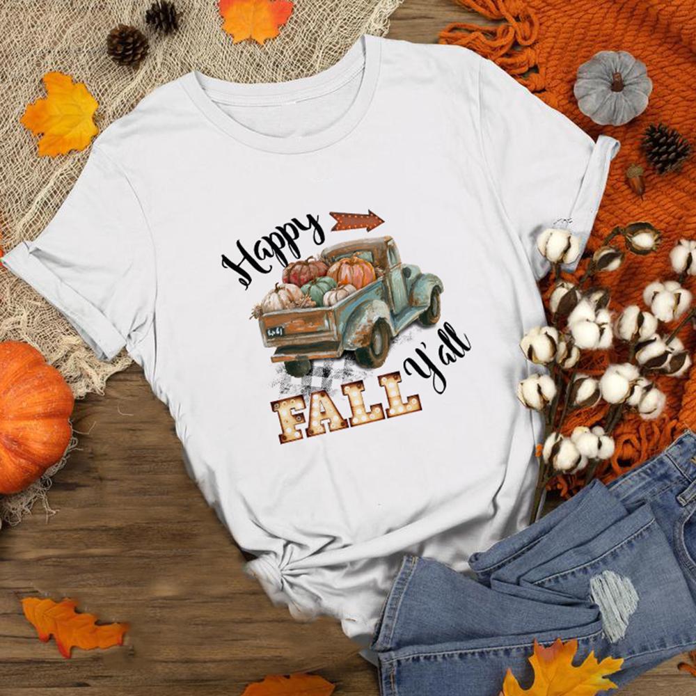 Happy Fall Pumpkin Halloween Day Graphic Tees Women Short Sleeve T Shirt Streetwear Aesthetic T