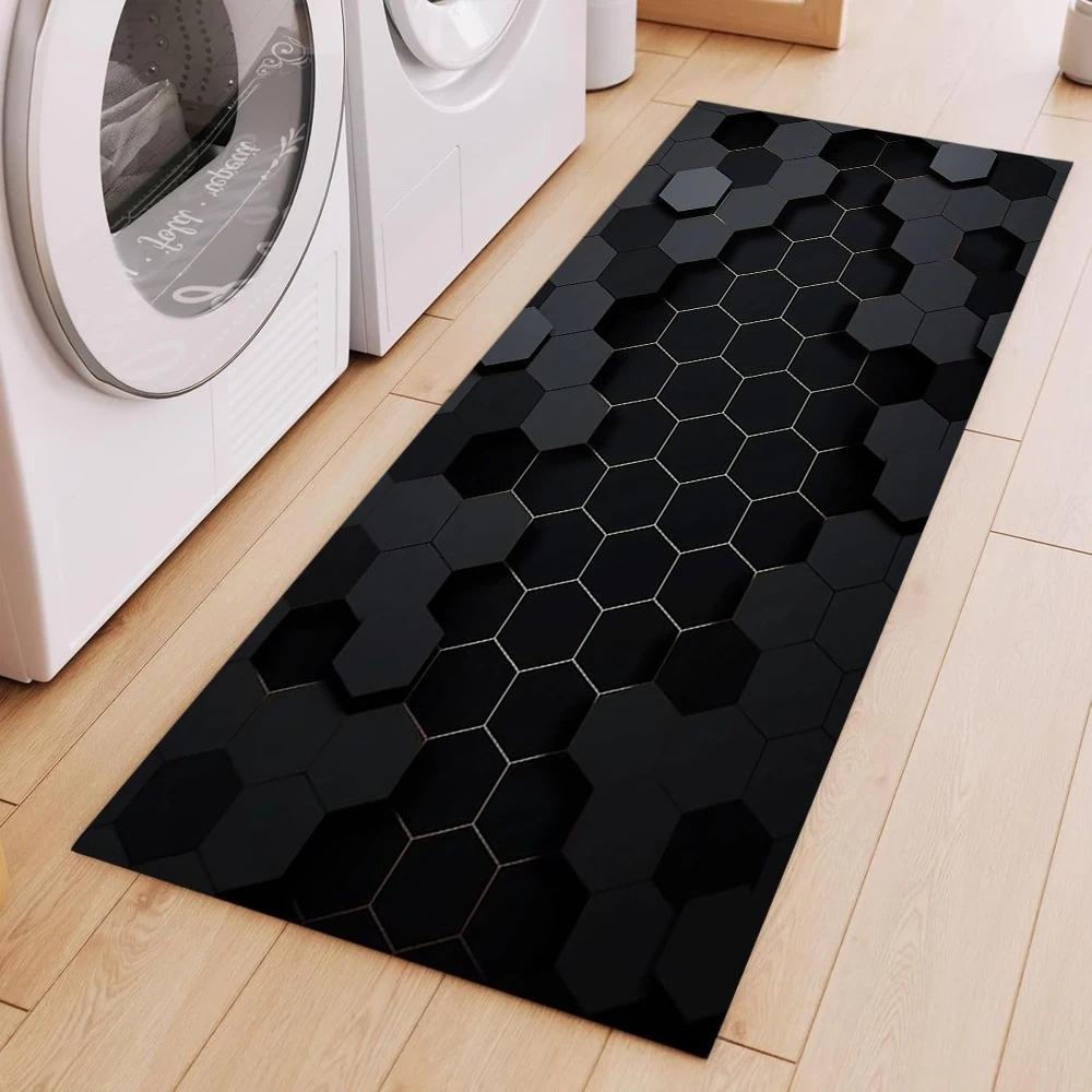 

2D Hexagon Geometric Minimalist Non-Slip Runner Rug Large Washable Long Floor Mat for Laundry Room Kitchen Hallway Entryway 40x120cm