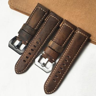 High Quality Retro 24mm Dark Brown Crazy Horse Genuine Leather Watchband Wristband For PAM PAM111 PAM441 PAM914 Watch Strap Belt