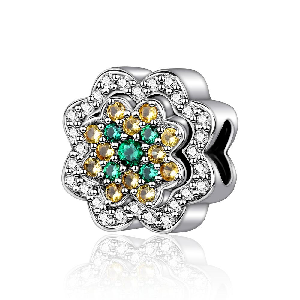 S925 Silver DIY Fashion Four Leaf Clover Beaded Jewelry Accessories Lucky Pendant