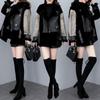 Damen Stilvoller Lockerer Gespleißter Kunstpelzmantel Kurze Lederjacke Warme Winteroberbekleidung