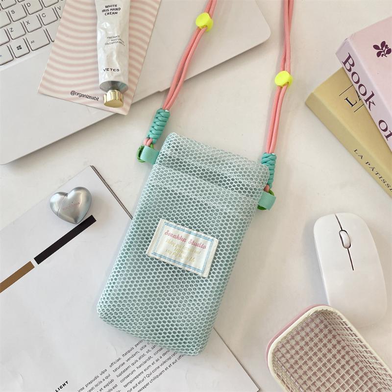 

Маленькая свежая сетчатая сумка для хранения мобильного телефона Женская 2025 Летняя милая сумка для мобильного телефона на шнурке Сумка-мессенджер синий