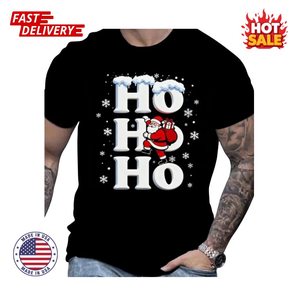 Men Funny HO HO HO Santa Claus Snowflake Print T-Shirt Unisex Christmas Tees Unisex T-Shirt S