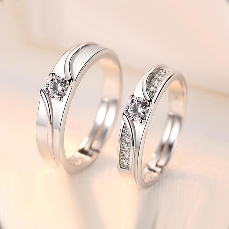 2pcs Couple 925 Sterling Silver Rings Sparkly Zircon for Women and Men Superior Luxury Wedding Jewelry Anniversary Gift