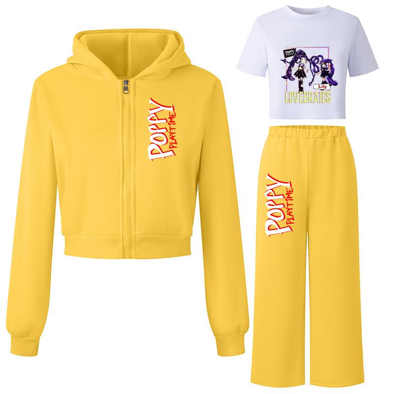 3 Stück/Set Kinder Mädchen Lily Lovebraids Cartoon-Aufdruck Kapuzen-Sportfleece Freizeit-T-Shirt Oberteil Hosen Jacken Sets