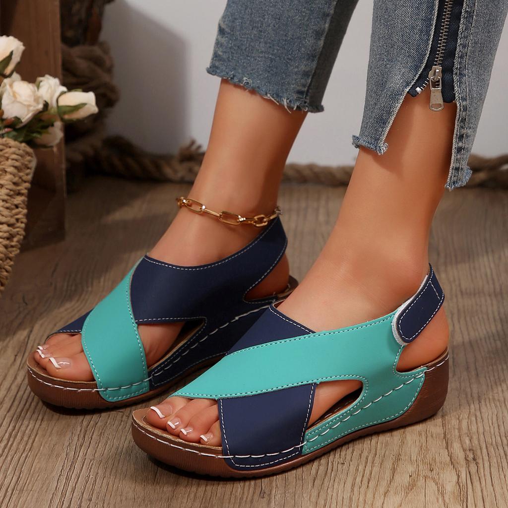 Sandals women's summer European and American fish mouth cross muffin thick-soled Velcro women's sandals 43