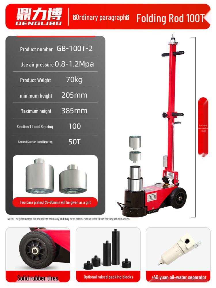 Heavy Duty Horizontal Pneumatic Hydraulic Jack, 80/100 Ton for Auto Repair with Special Air Pressure and 30/50T Hydraulic Oil Capacity.