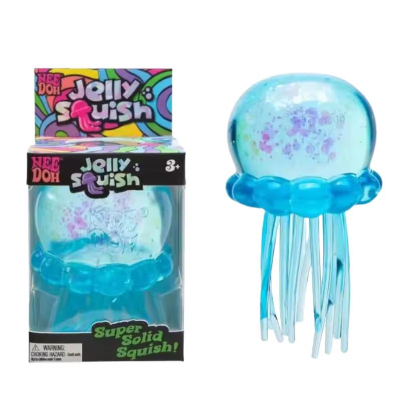 Nee Doh Jelly Squish Jellyfish Shaped Squeeze Stress Relief Toy Soft Translucent Glitter Squishy Fidget Toy For Home Office