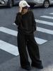 Women's Loose Hoodie Set with Matching Cap, Black Platform Sneakers, Casual Streetwear Outfit