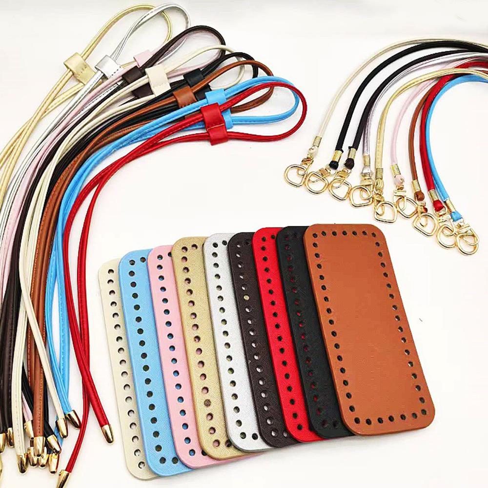 3Pcs DIY PU Leather Crochet Bag Accessories Handmade Drawstring Parts Woven Bag Set Solid Color Bag Bottom Base Bag Strap Handle