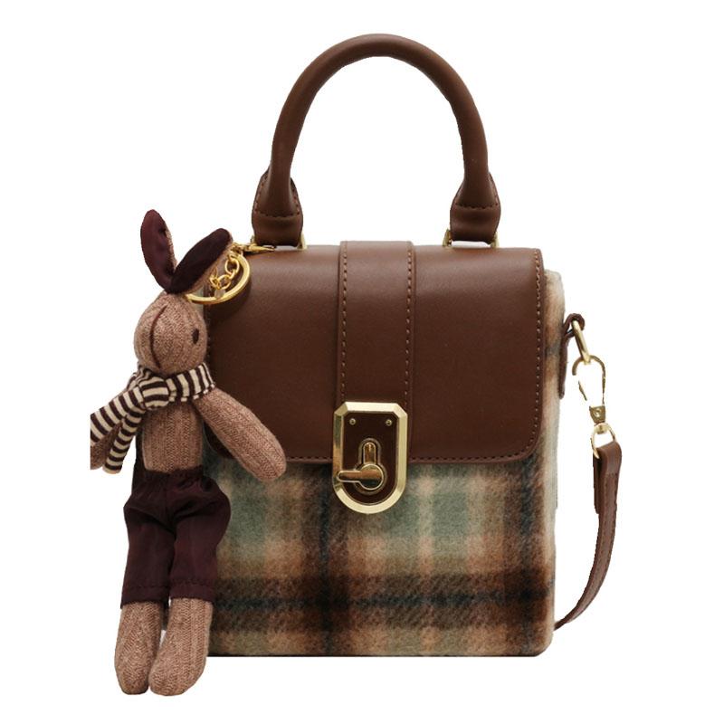 Vintage Plaid Mode Patchwork Tragbare Kleine Quadratische Tasche Neue Herbst Winter Commut Umhängetaschen Pop Textur Schulter Pack