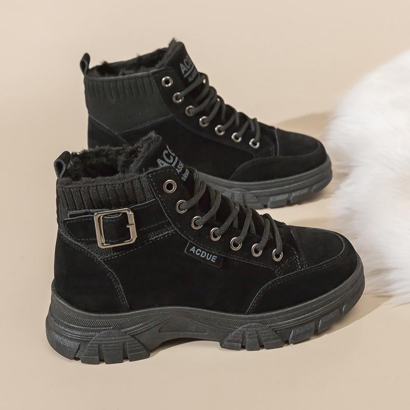 

Comemore Chunky Snow Boots Woman Platform Shoe Winter 2025 Boot Warm Suede Leather Fur Short Barrel Female Sneakers Botas Shoes 35