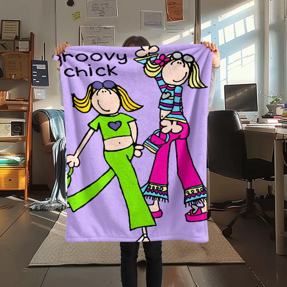 

1Pc Groovy Chick Print Flannel Blanket, High quality Comfortable for All Seasons, Home Decor, Warmth and Comfort, Perfect for Christmas Gifts 52 80cm x 120cm