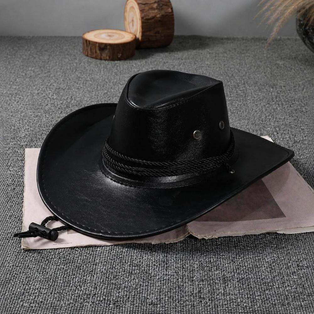 Faux Leather Fedora Sun Hat Wide Curved Brim Wide Brim Cap Vintage Cowgirl Hat  Outdoor Travel