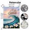 DIY Frameless Pearl Painting Kit Sailing Ship Wave 3D Shiny Bead Art Canvas Relaxing Creative Craft for Home Wall Decor Gift