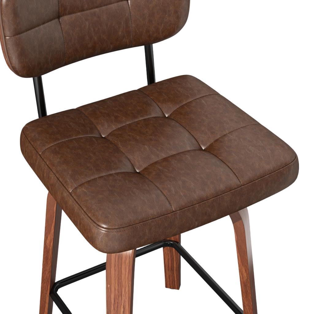 Bar Stool Curve – Swivel PU Upholstered Stool with Curved Wood Sickle Backrest & Metal Frame, 360 Degrees Swivel, Set of 2