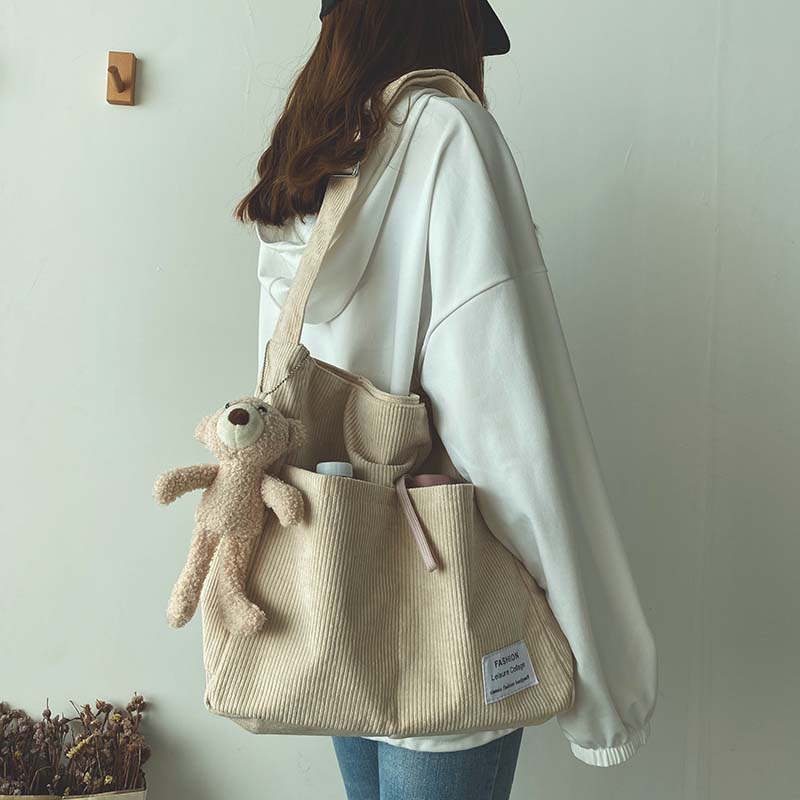Corduroy Shoulder Bags 2024 Women Fashion Leisure College Style Shopper Multi-Pocket Large Capacity Designer Handbags Totes Bags