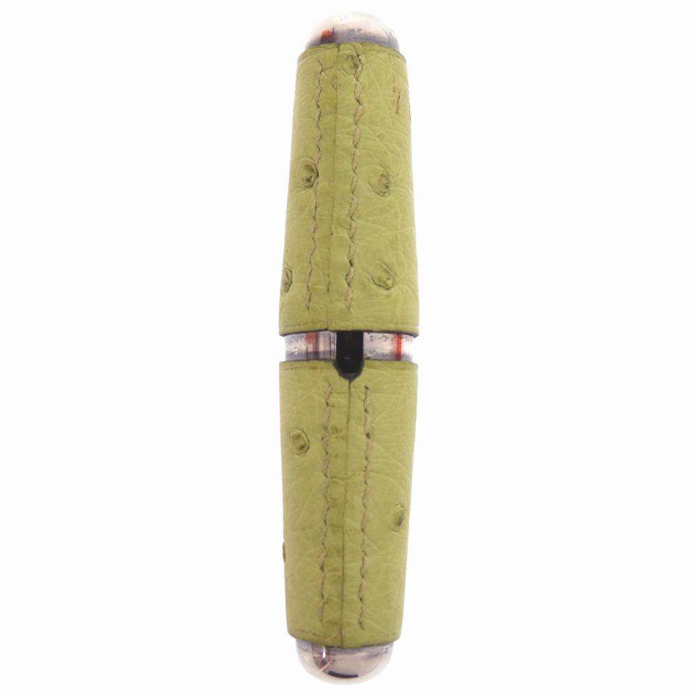 Used AUTHENTIC HERMES Wine openerKey Holder Green/Silver Ostrich/Metal