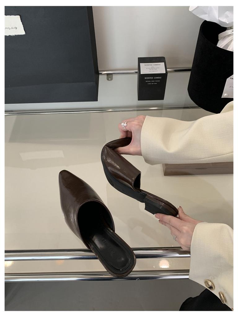 Designer 2025 Spring Pointed Toe Women Mule Slippers Female  Slip On Shoes Ladies Casual Loafers Flats Heel Slides Sandals Mujer