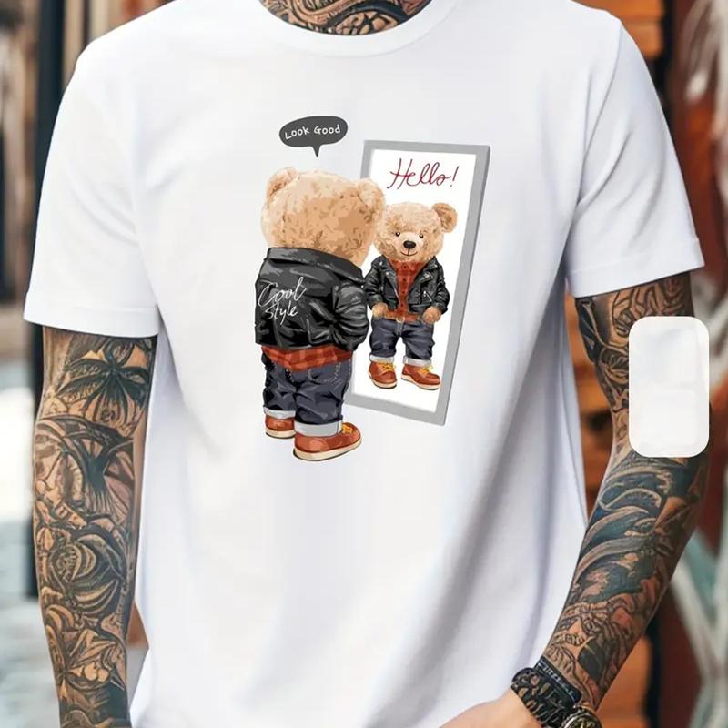 Новая летняя мужская модная футболка с принтом Маленький медведь мужская футболка топ 8XL чёрный 1098₽