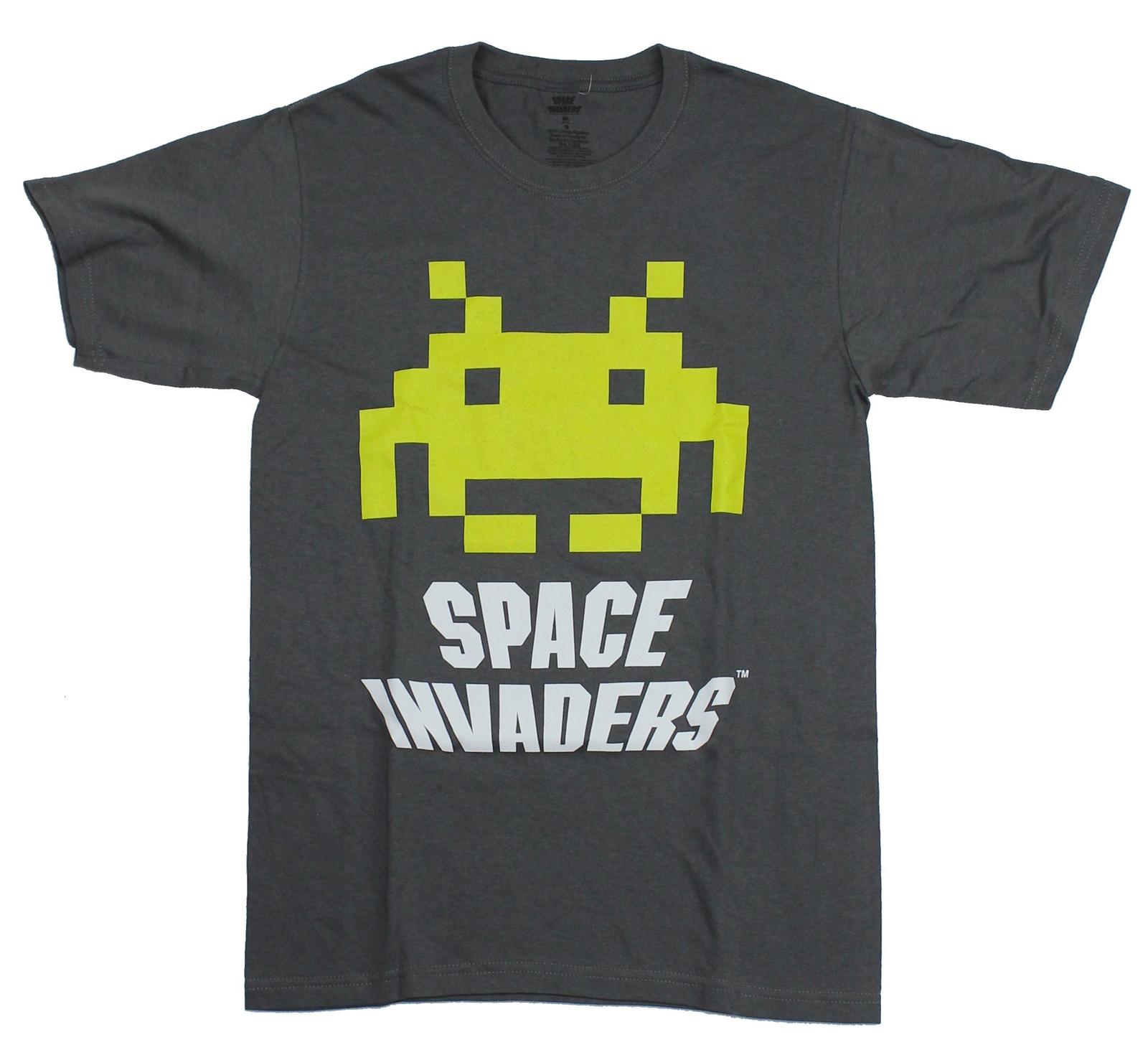 Space Invaders Adult New T-Shirt - Day Glo Green Alien Over Logo L