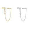 Nuovi Ear Cuff & Orecchini a Lobo Connessi con Catena a Goccia in Zirconi Bicolore Oro Minimalisti Orecchini Gioielli con Design a Chiusura a Doppia Punta