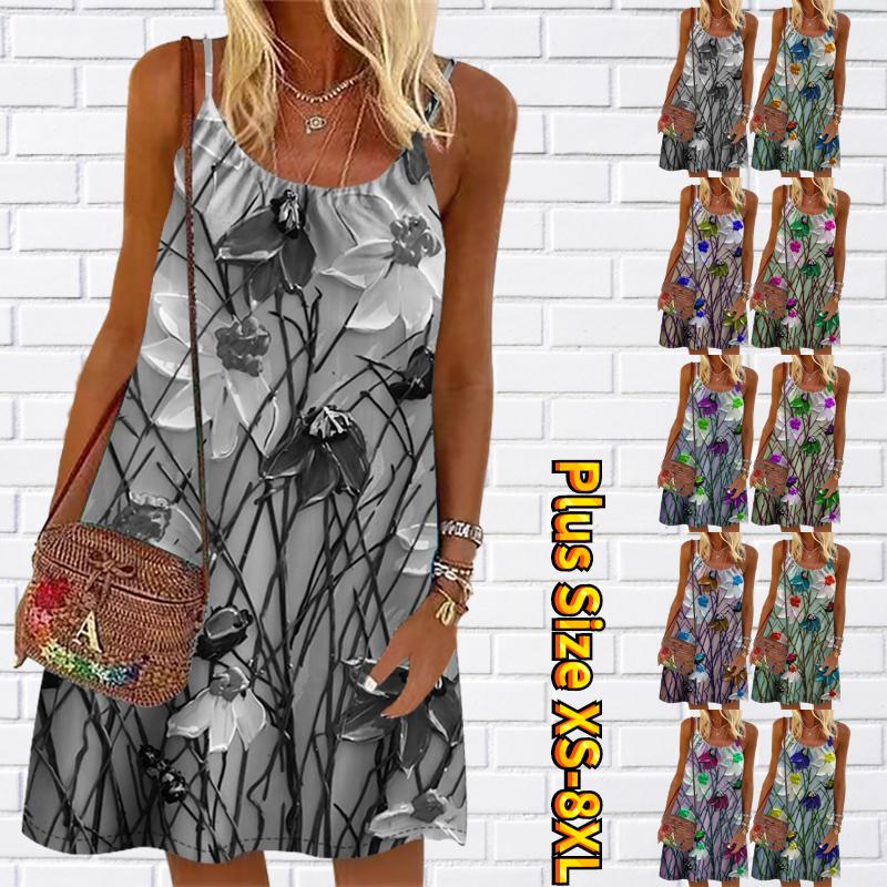 

Женское цветочное масло Живопись Смысл Искусство Цветочный Принт Мини Платье Без Рукавов Вечеринка Летнее Пляжное Платье Сарафан