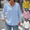 Blusas y Camisas Casuales de Moda para Mujer DICFY Otoño Invierno Manga Larga Cuello en V