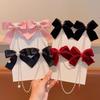 Eleganter Perlen-Schleifen-Quasten-Haarclip Solide Samt-Haarklammer Kinder Prinzessin Beste Haarnadeln Neue Mode Schönheit Haaraccessoires
