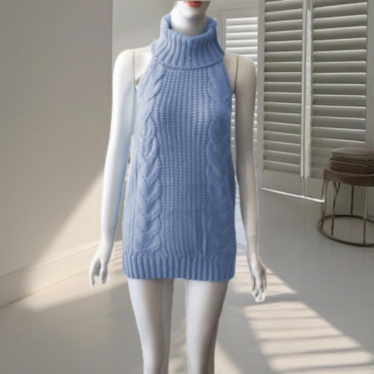 2026 Spring Sexy Backless High Neck Sleeveless Knit Pullover Lingerie Sweater for Women - Girly Tuanzi Cos