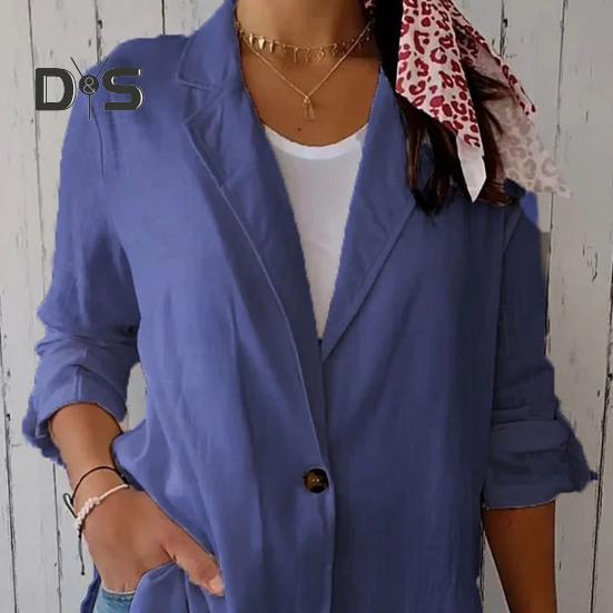 Women Suit Coat Lapel Long Sleeve Single Button Loose Fit Coat Solid Color Thin Work Office Suit Jacket Workwear