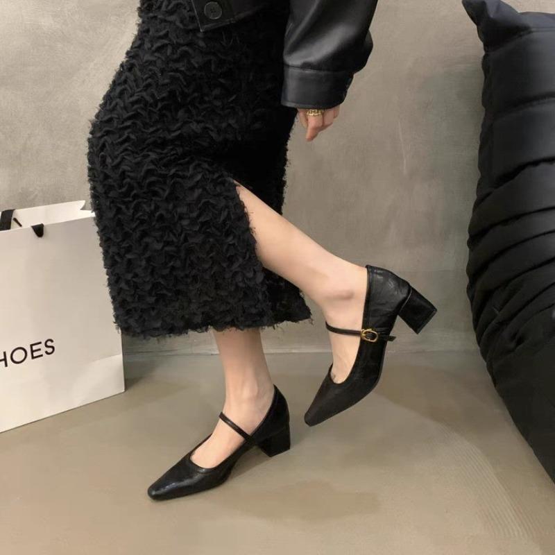Versatile spring evening new shoes small thick heel Mary Jane single shoes women's head retro high heels