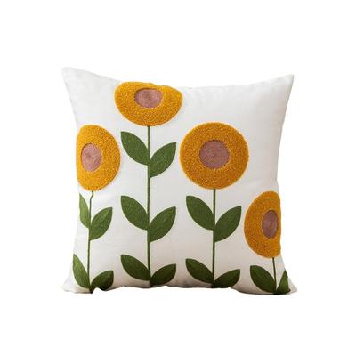 Stylový vyšívaný povlak na polštář do obývacího pokoje nebo botanický elegantní povlak na polštář s 3D výšivkou do ložnice, květinový, severský, přírodní, 45x45cm,