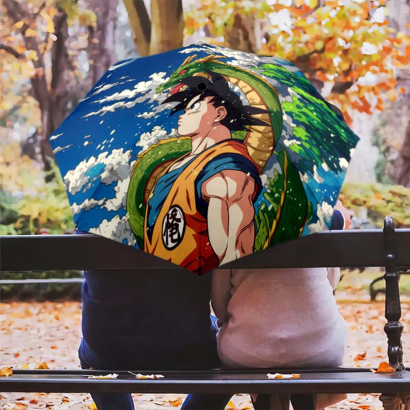 Dragon Ball Z Characters pattern, automatic folding umbrella, portable and foldable design, 8 ribs, a Christmas or birthday gift.