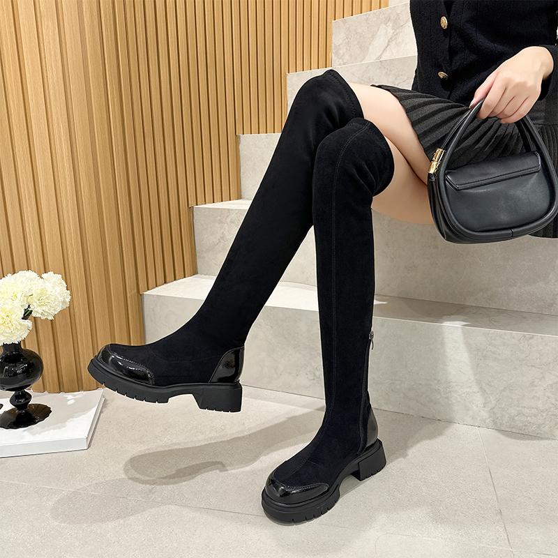 Women's Over-the-Knee Boots Slip-on Fleece-lined High-top Elastic Boot Women Plus Size Non-Slip Riding Boots Female