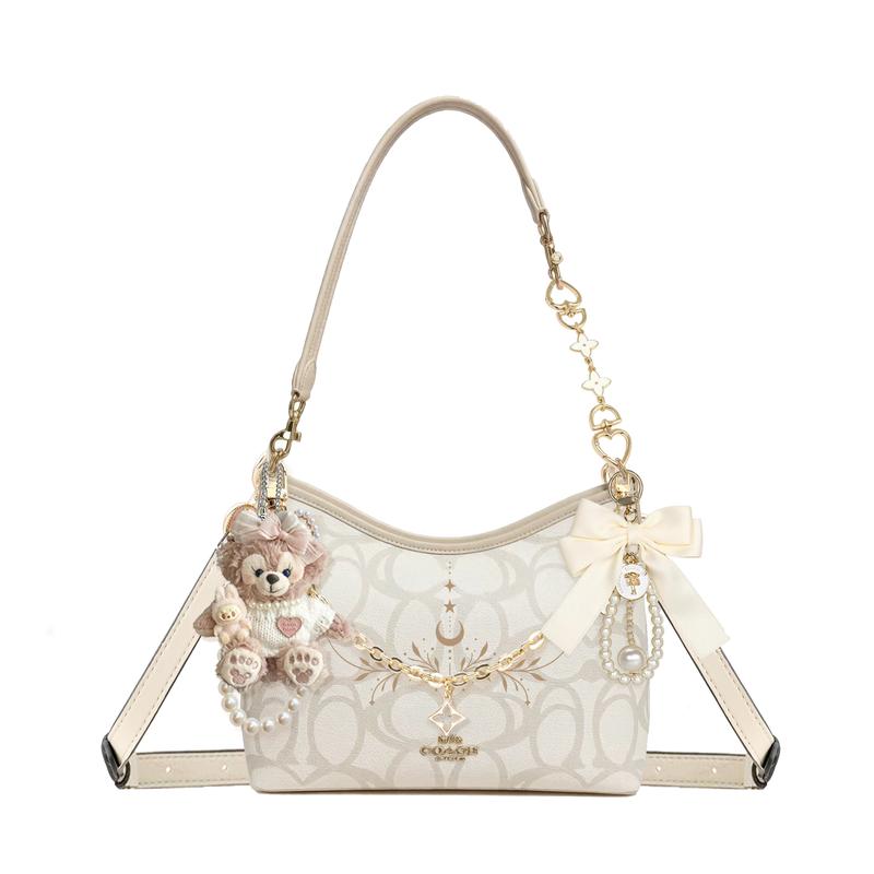 

COACH shoulder bag [Customized bag] Laurel Signature 31 brand print gold accessories doll bow pearl chain coated canvas Fluorite and Mist Basic Model золотий