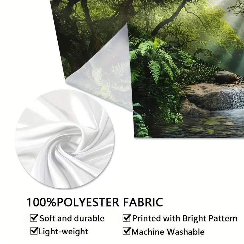 2D Lush Jungle Waterfall Tapestry Misty Stream Backdrop Cloth for Living Room