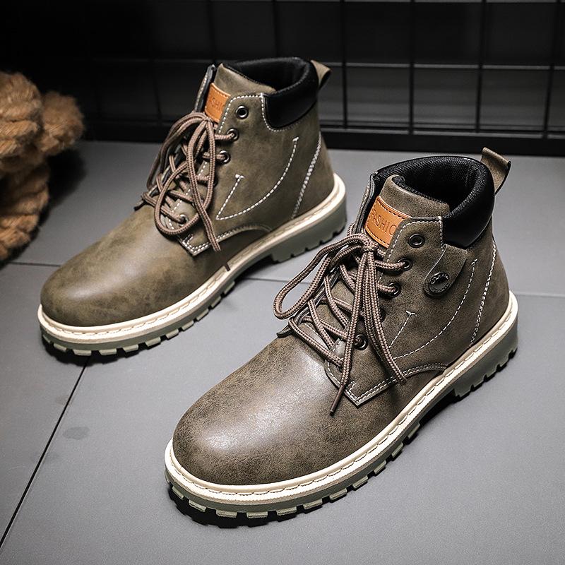 

Мужские зимние кожаные мужские водонепроницаемые резиновые зимние ботинки для отдыха на мотоцикле, английские ретро-ботинки для мужчин 2024 года, новые 41 темно-зеленого