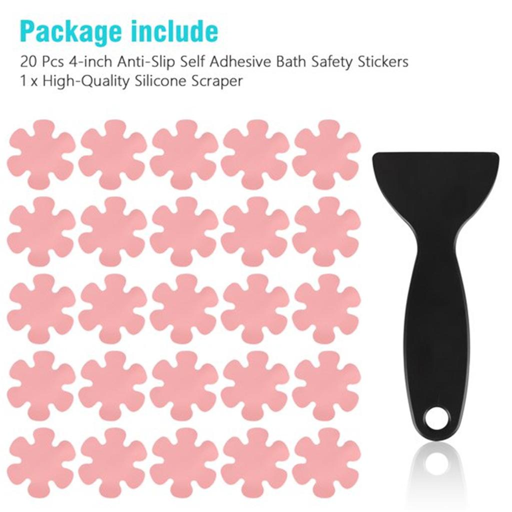 20pcs Bathtub Stickers Non-,- Shower Safety Treads Adhesive Appliques With Scraper Bright Colourful Flower Decals For Bath Tub, Stairs, Shower