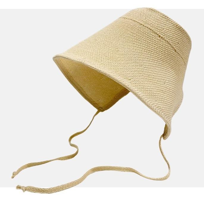

Ladies Spring Summer Straw Bucket Hat, Adjustable Tie Design, Lightweight Sun Protection Hat for Outdoor Trips бежевий