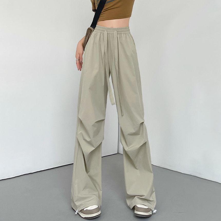 

Women s Summer Thin Cooling High-Waist Wide-Leg Parachute Pants | Casual Quick-Dry Cargo Trousers 2XL абрикосовий