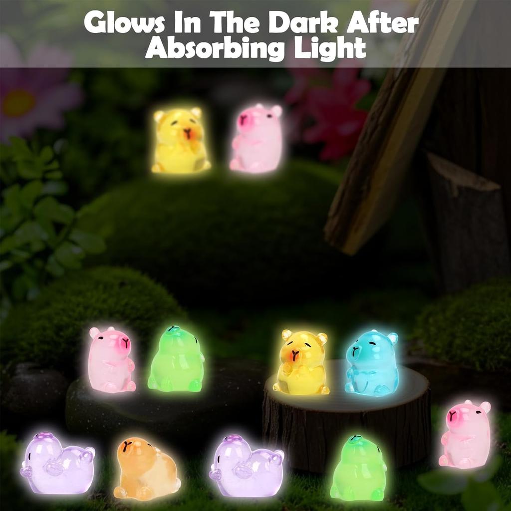 24/48Pc Mini Capybaras Luminous Mini Resin Animals For Tiny Figures Cute Capybara Figurines Decor For Fairy Garden Diy Crafts