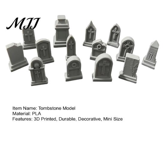 3D Printed Model Parts 14 Pcs Mini Tombstone Model, Miniature Cemetery Gravestone Scenery Scene Layout Accessories Props for Tabletop Gaming Halloween