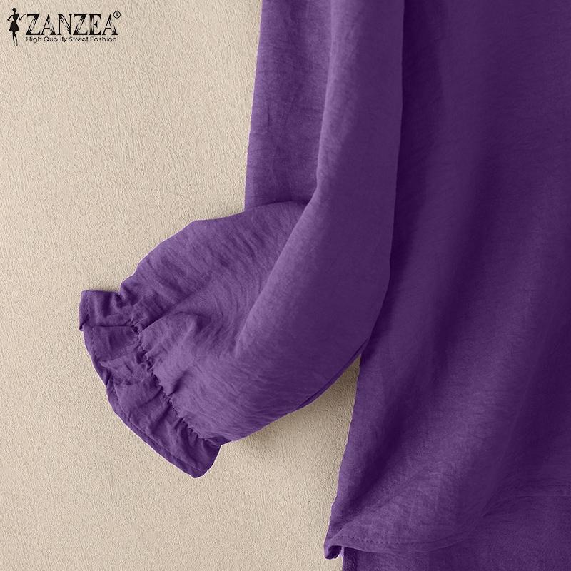 ZANZEA Dámská ležérní halenka s dlouhým rukávem a volným patchworkem do O