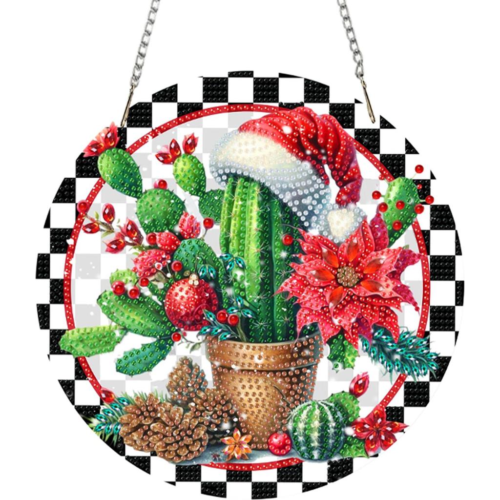 Acrylic 2D/Flat DIY Christmas Special Shape Hanging Diamond Art Kits Rhinestone Diamond Art Window Pendants Wall Door Decoration