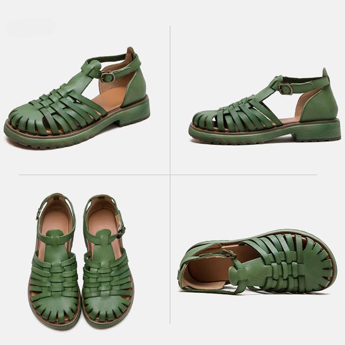 Johnature Pantofi de damă din piele naturală în stil roman retro, cu țesut, respirabil