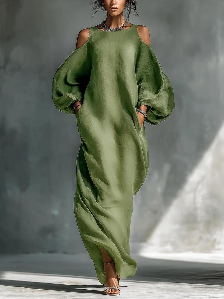 2026 Spring/Summer Women's High-End Off-Shoulder Long Sleeve Mid-Waist Pullover Dress